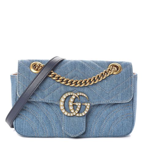 GG Marmont small shoulder bag in blue GG denim 